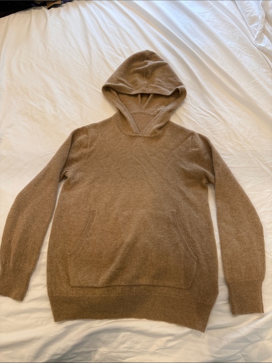 Sweaters - Womens Hooded Cashmere Sweater - Brown